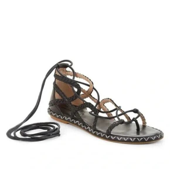 BCBGMAXAZRIA Maye Caged Lace Up Open Toe Leather Gladiator Sandal Black Womens 6 - Picture 3 of 9